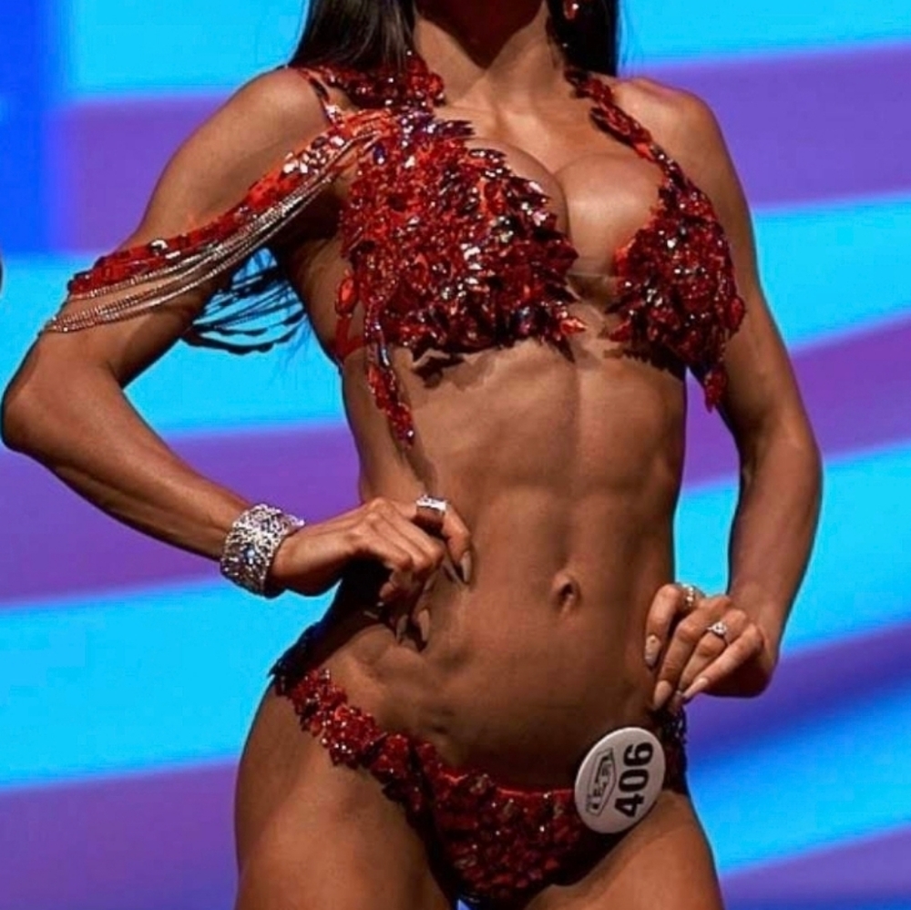 Gorgeous Jeweled WBFF red competition bikini